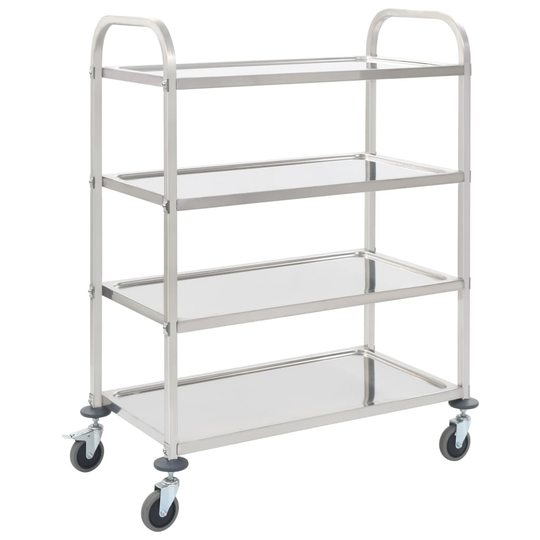 vidaXL Serveringsvagn 4 våningar 107x55x125 cm rostfritt stål