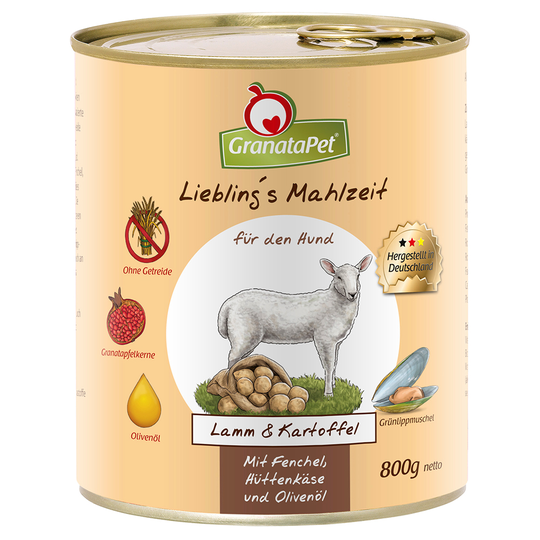Ekonomipack: GranataPet Liebling's Mahlzeit 24 x 800 g - Lamm & potatis med fänkål, färskost och olivolja