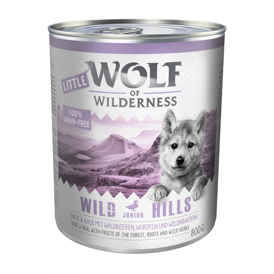 Ekonomipack: Little Wolf of Wilderness 12 x 800 g Blandpack: Duck & Veal, Chicken & Salmon