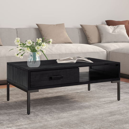 vidaXL Soffbord svart 90x50x35 cm massiv återvunnen furu