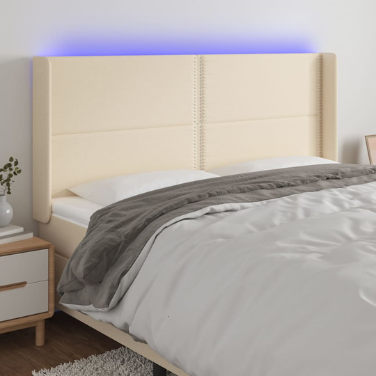 vidaXL Huvudgavel LED gräddvit 183x16x118/128 cm tyg