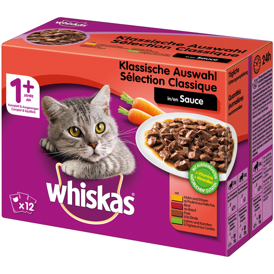 Ekonomipack: Whiskas 1+ portionspåse 48 x 85 g / 100 g - 1+ Klassiskt urval i sås 100 g