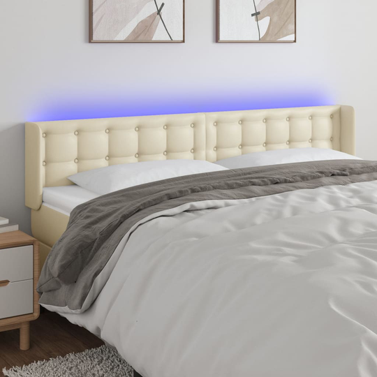 vidaXL Huvudgavel LED gräddvit 203x16x78/88 cm konstläder