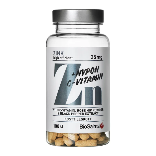 BioSalma Zink 25mg + C-vitamin & Nypon, 100 tabletter