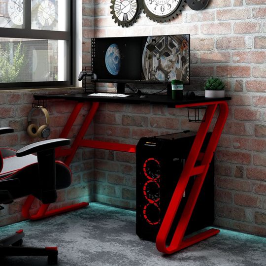 vidaXL Gamingskrivbord med ZZ-formade ben svart och röd 110x60x75 cm