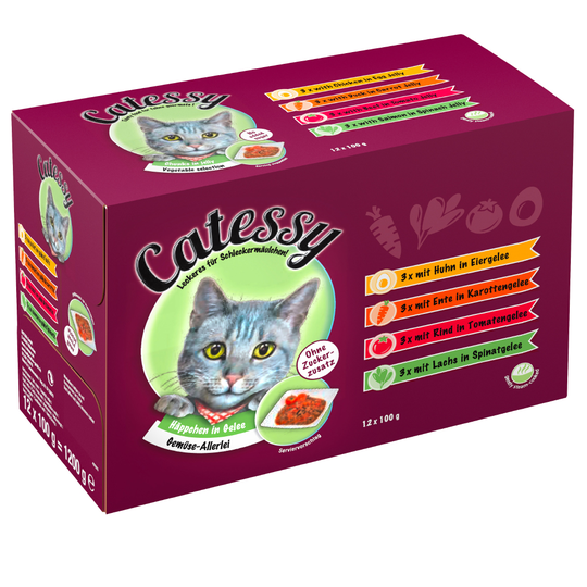 Catessy blandade smaker bitar i sås 12 x 100 g Bitar i gelé - allsköns grönsaker