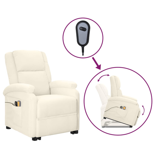vidaXL Massagefåtölj med uppresningshjälp gräddvit konstläder