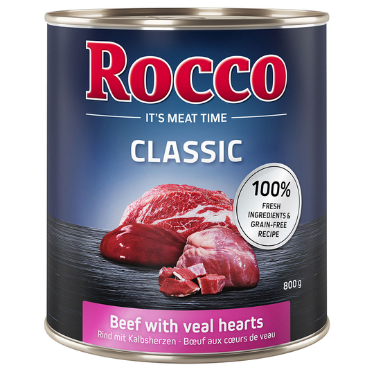 Rocco Classic 6 x 800 g hundfoder - Nötkött & kalvhjärta