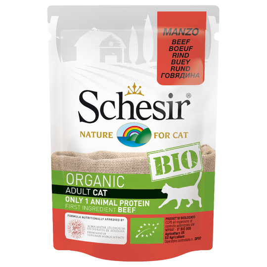 Schesir Bio Pouch 6 x 85 g - Ekologiskt nötkött