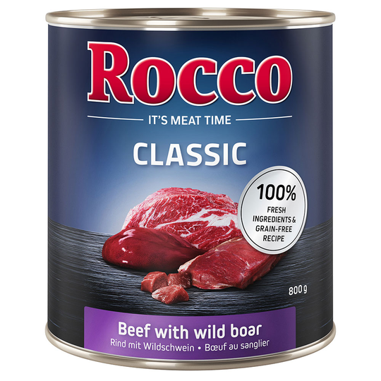 Ekonomipack: Rocco Classic 24 x 800 g hundfoder Nötkött & vildsvin