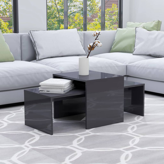 vidaXL Soffbord set grå högglans 100x48x40 cm spånskiva