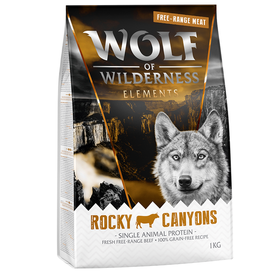 2 x 1 kg till sparpris! Wolf of Wilderness hundfoder - Adult Elements Free Range Rocky Canyons Beef