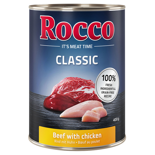 Rocco Classic 6 x 400 g hundfoder - Nötkött & kyckling