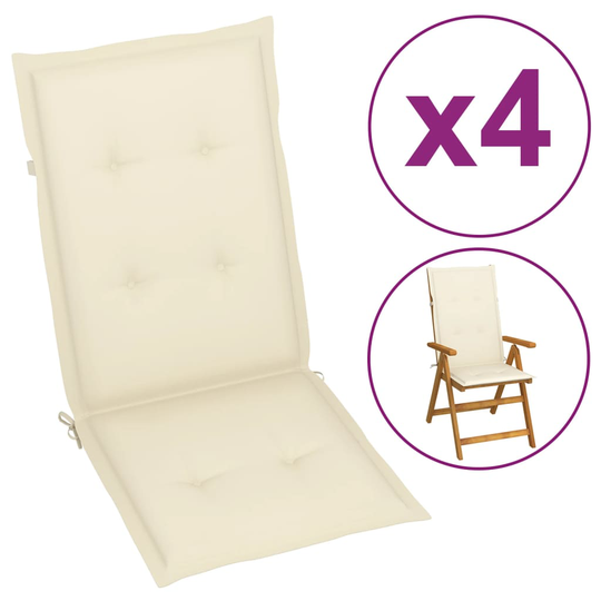 vidaXL Stolsdynor för trädgården 4 st 120x50x3 cm gräddvit