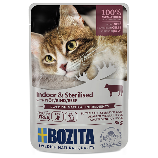 12 x 85 g Bozita Indoor & Sterilised till sparpris! - Nötkött i gelé
