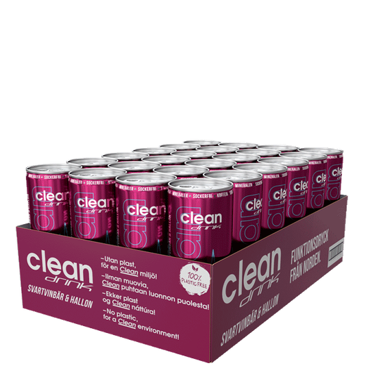 24 x Clean Drink, 330 ml, Svartvinbär & Hallon