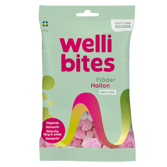 Wellibites Fläder & Hallon 70g