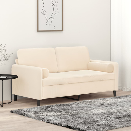 vidaXL 2-sitssoffa med kuddar&dynor gräddvit 140 cm sammet
