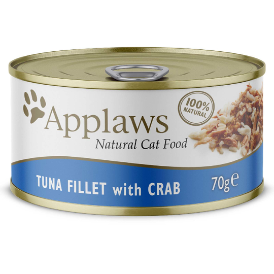 Applaws kattmat i buljong 6 x 70 g - Tonfiskfilé & krabba