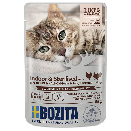12 x 85 g Bozita Indoor & Sterilised till sparpris! - Fjäderfä i sås