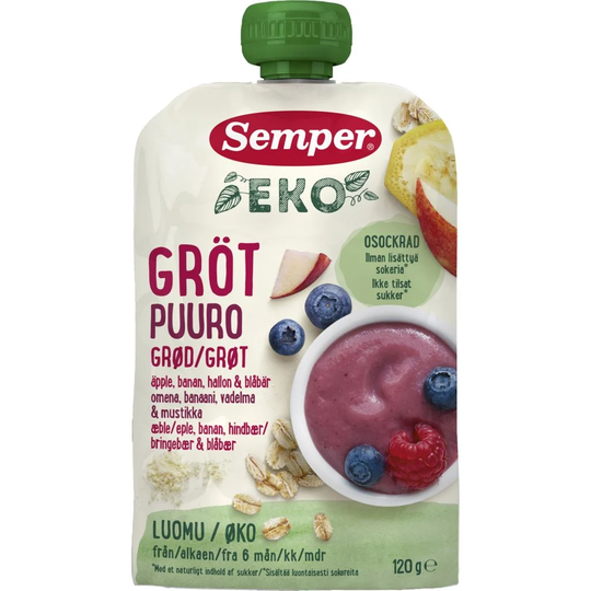 Semper EKO Gröt Äpple Banan Hallon & Blåbär 120 g