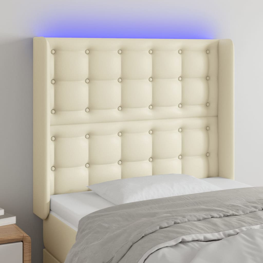 vidaXL Huvudgavel LED gräddvit 83x16x118/128 cm konstläder