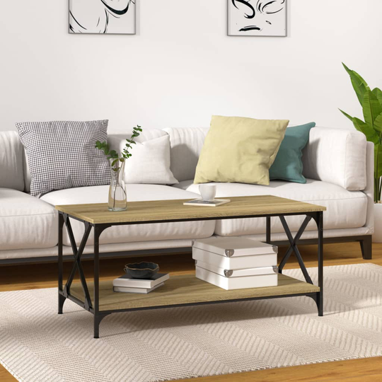 vidaXL Soffbord sonoma-ek 100x50x45 cm konstruerat trä och järn