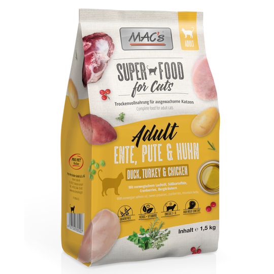 MAC's Superfood for Cats Adult Anka, kalkon & kyckling - 1,5 kg