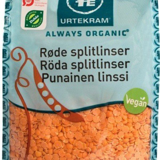 Urtekram Linser Split Röda Eko 400 g