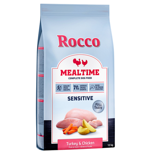 Ekonomipack: 2 x 12 kg Rocco Mealtime - Sensitive - Turkey & Chicken