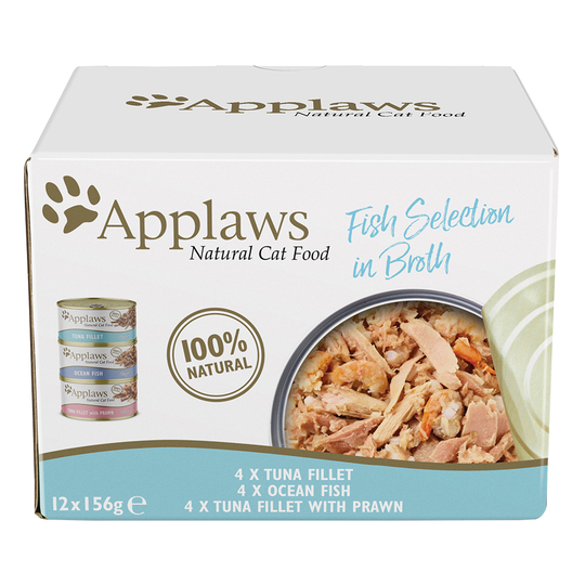 Ekonomipack: Applaws kattmat i buljong 24 x 156 g - Provpack: Fisk i buljong