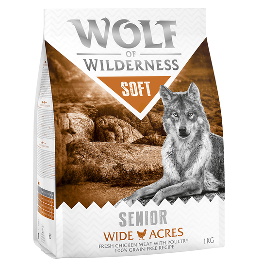 2 x 1 kg till sparpris! Wolf of Wilderness hundfoder - Senior Soft Wide Acres Chicken