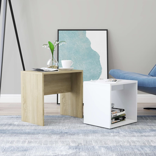 vidaXL Soffbord set vit och sonoma-ek 48x30x45 cm konstruerat trä