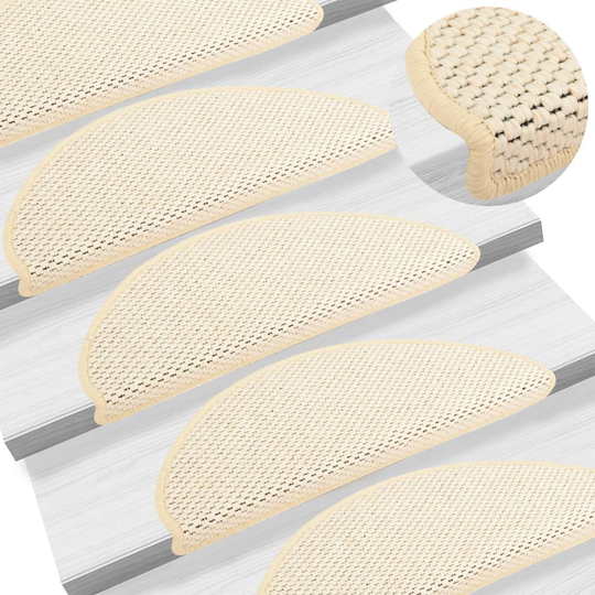 vidaXL Trappstegsmattor självhäftande sisal 15 st 65x25 cm gräddvit