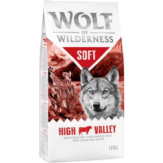 Ekonomipack: 2 x 12 kg Wolf of Wilderness hundmat - Soft - Wide Acres - Beef