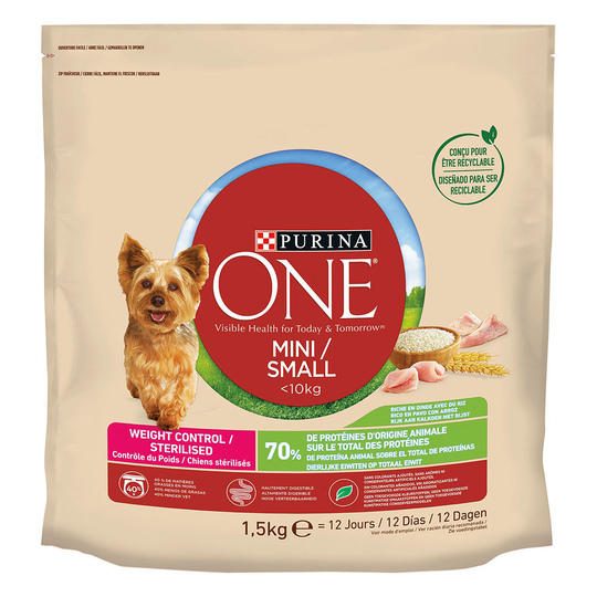 Purina One Mini Weight Control / Sterilised Turkey & Rice - 9 kg (6 x 1,5 kg)
