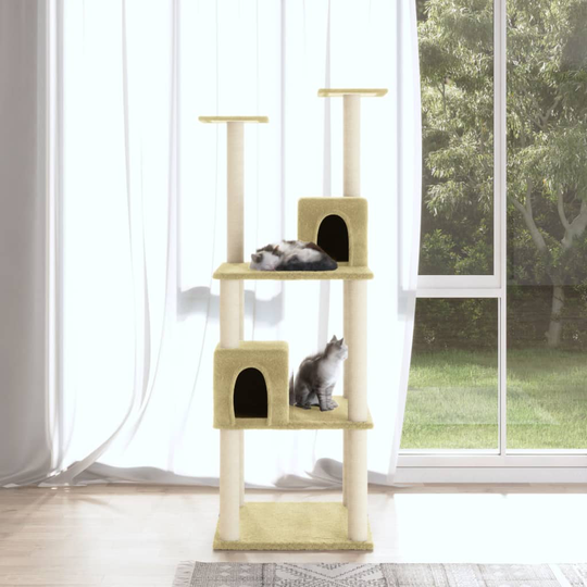 vidaXL Klösträd med klöspelare i sisal gräddvit 141 cm