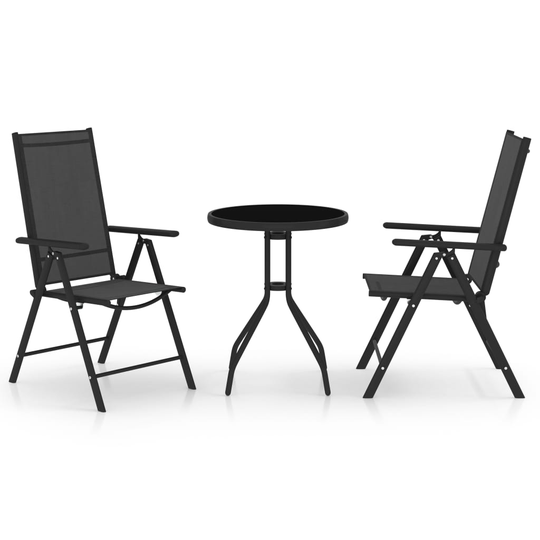 vidaXL Caféset 3 delar aluminium och textilen svart