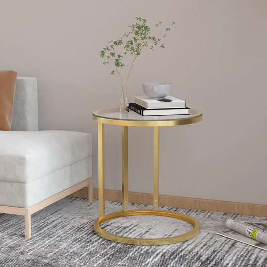 vidaXL Sidobord guld och transparent 45 cm härdat glas