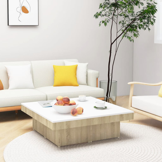vidaXL Soffbord vit och sonoma-ek 90x90x28 cm spånskiva