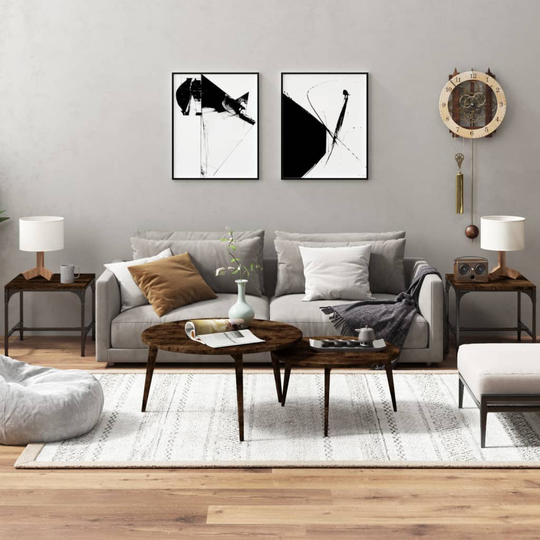 vidaXL Sidobord 2 st rökfärgad ek 40x40x35 cm konstruerat trä