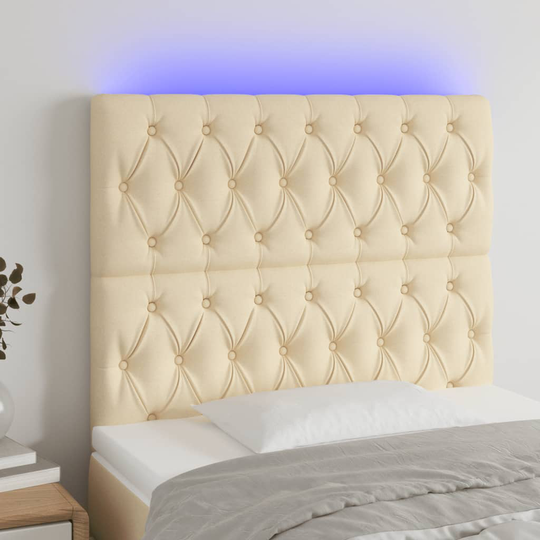 vidaXL Sänggavel LED gräddvit 90x7x118/128 cm tyg
