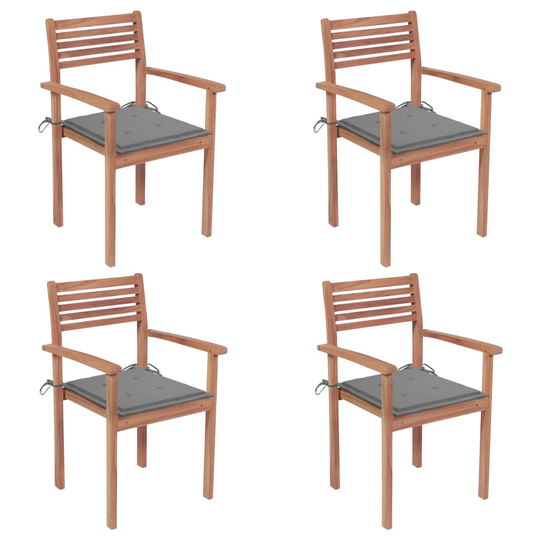 vidaXL Trädgårdsstolar med gråa dynor 4 st massiv teak