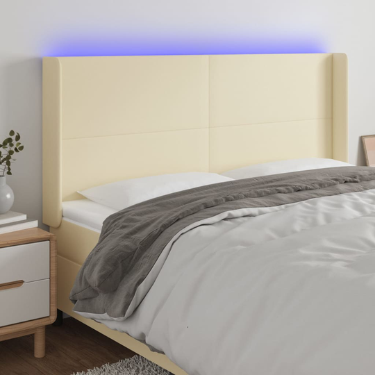 vidaXL Huvudgavel LED gräddvit 183x16x118/128 cm konstläder
