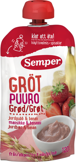 Semper Klämpåse Ätklar Gröt 6mån+ Jordgubb&Banan 120g