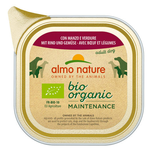 Almo Nature BioOrganic Maintenance 12 x 100 g - Blandpack I: eko kalv & eko grönsaker + eko nötkött & eko grönsaker