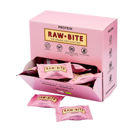 Rawbite Frukt- & Nötbar Protein Snacksbox, 45 x 15 g ekologisk