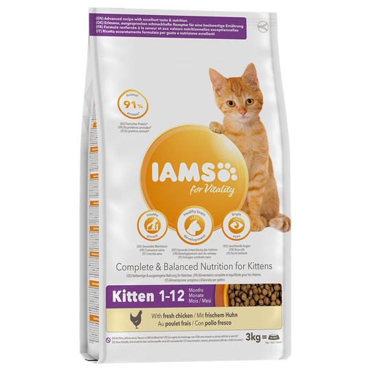 2,7 kg / 3 kg IAMS premium-torrfoder till sparpris! - Vitality: Kitten & Junior Chicken (3 kg)