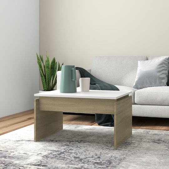 vidaXL Soffbord vit och sonoma-ek 68x50x38 cm konstruerat trä