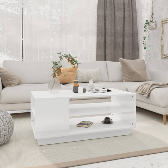 vidaXL Soffbord vit högglans 102x55x43 cm spånskiva